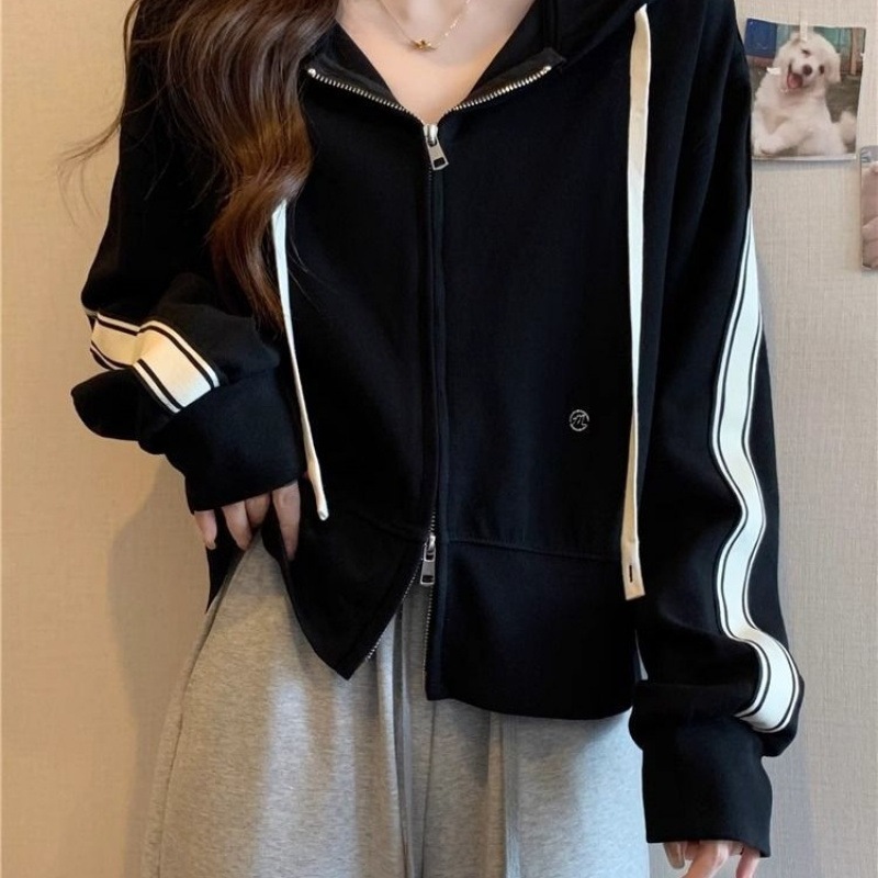 韓国風のプラスサイズのレディース パーカー2025 年の新スタイル春と秋のジップアップ フード付き長袖多用途トップス