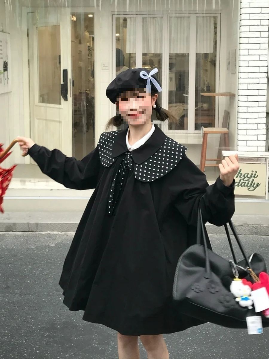 リトルウィッチ日本の水玉デザインレースアップケープウインドブレーカー小さなカレッジスタイルの女性のための甘い年齢を減らすコート