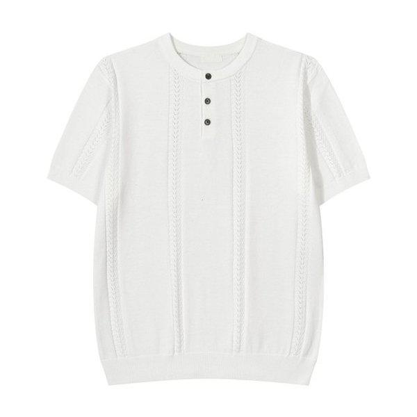 メンズプレミアムヘンリーネックラウンド半袖ニットTシャツ GN-KNH-Q012-アイボリー