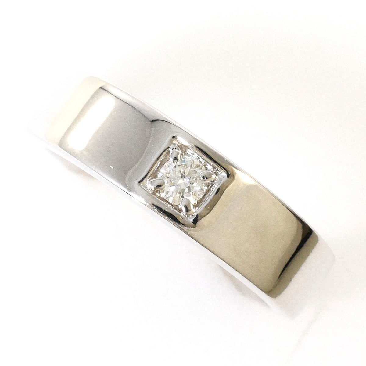 K14 14金 WG ホワイトゴールド リング・指輪 8号 ダイヤモンド 0.08ct 総重量約2.9g 中古