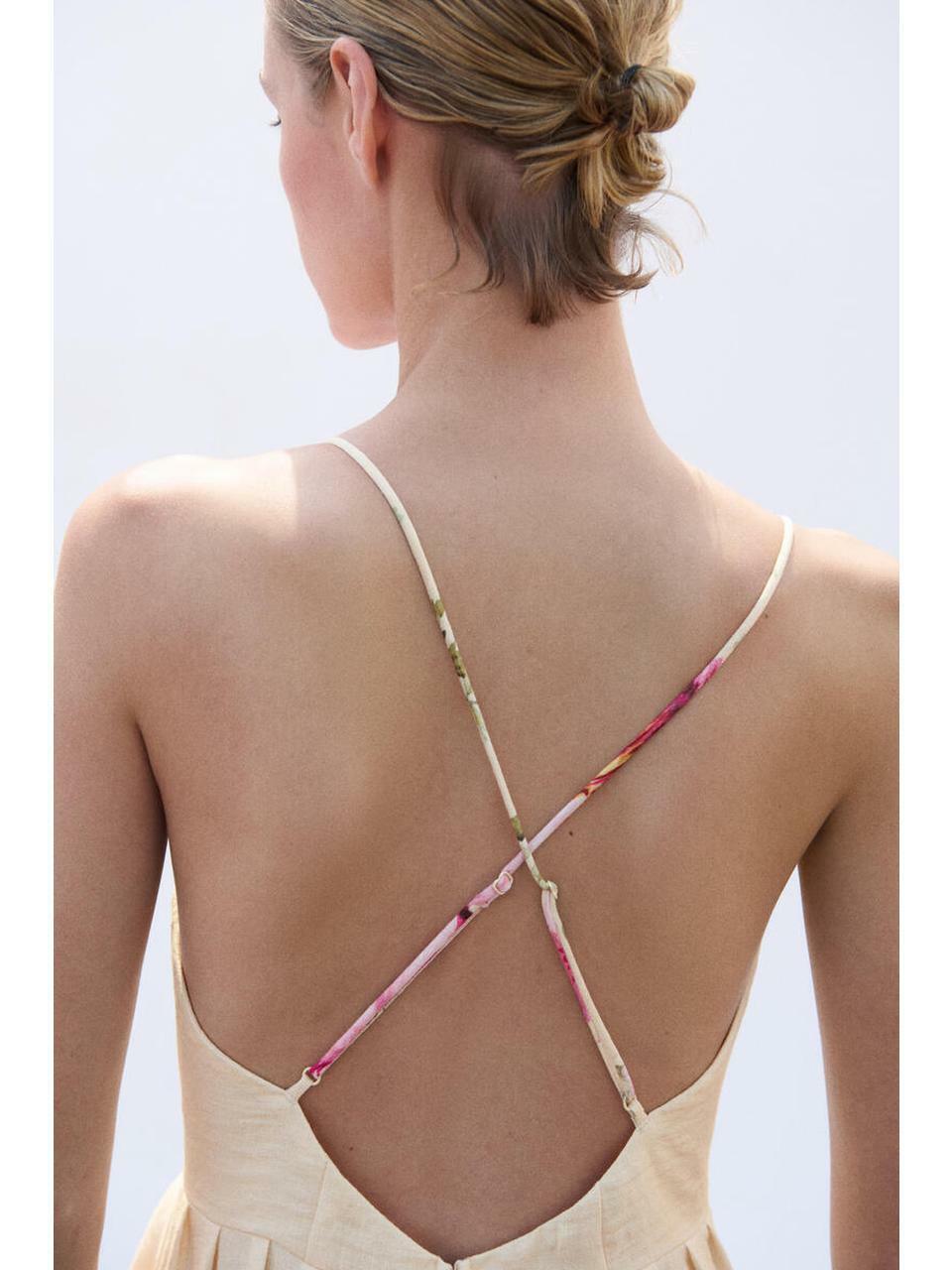 H&M フレアストラップドレスアプリコットフローラル 1341248001