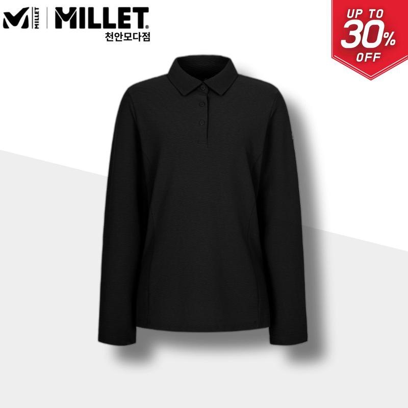 女性の変わりやすい季節の襟付きTシャツ ブラック_CA