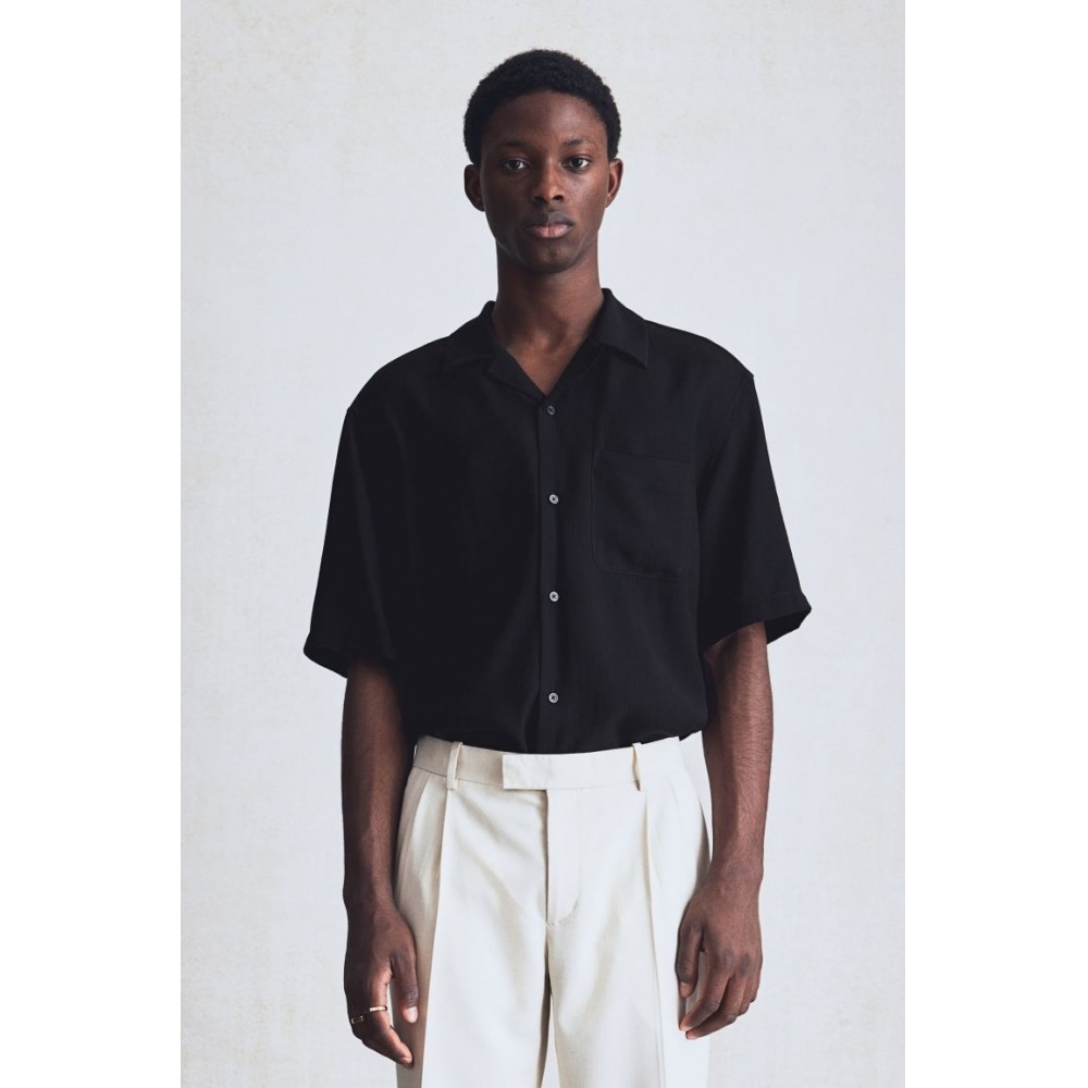 H&M レギュラーフィット ク wrinkled キャンプシャツ ブラック