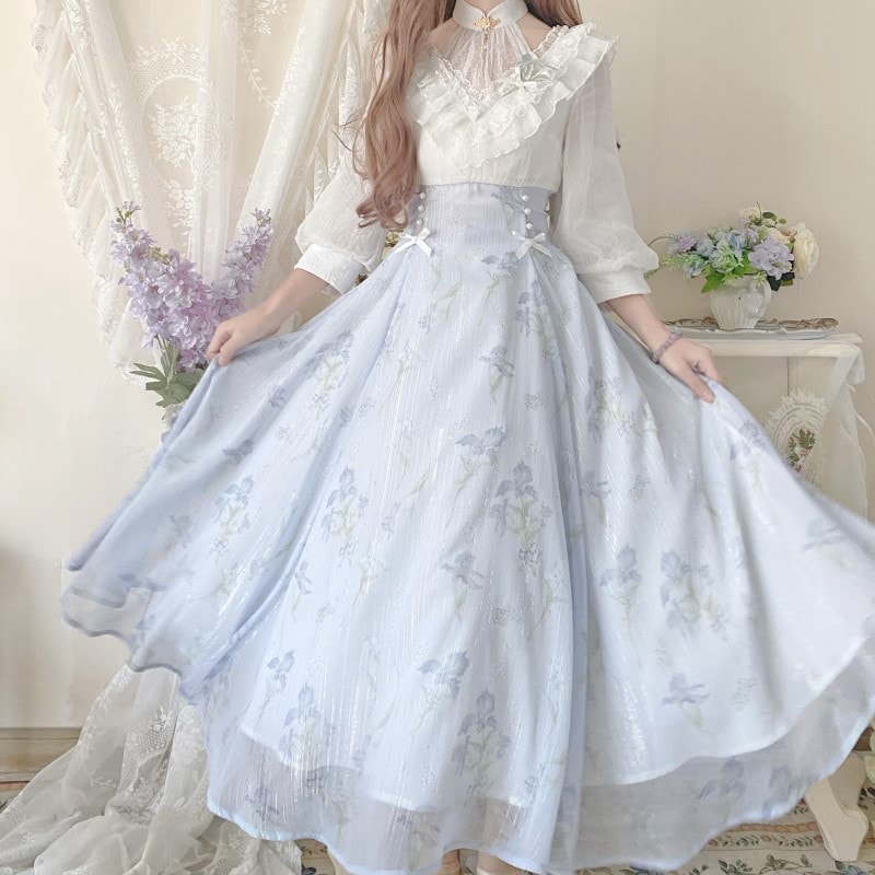 正規品デザイン瑠璃夢lolita紫ロングワンピース露肩気質少女