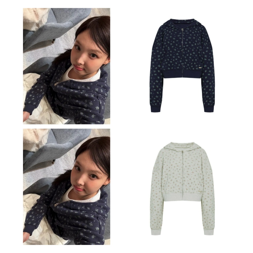 [TWICE NAYEON 着用] Andy Flower Waffle Hood Zip-Up