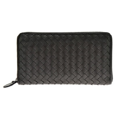 BOTTEGA VENETA 275064-V001N-1000 ボッテガヴェネタ ラウンドファスナー長財布 イントレチャート ラムスキンレザー ブラック/ガンメタル