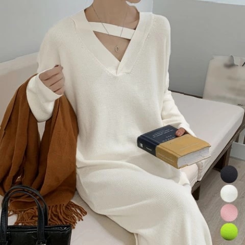 ニットワンピース ミモレワンピ ネックストラップワンピース ドロップショルダーニット大きいサイズ レディース 秋冬 結婚式 きれいめ タイト フォーマル 大人 上品 チュニック one-piece