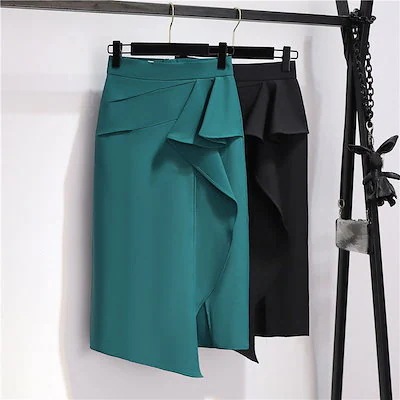 【20点セット】【急速出荷】話題 サテンスカート 春夏 女性 おしゃれ ハイウエスト スリット ラッフル タイトスカート 通勤