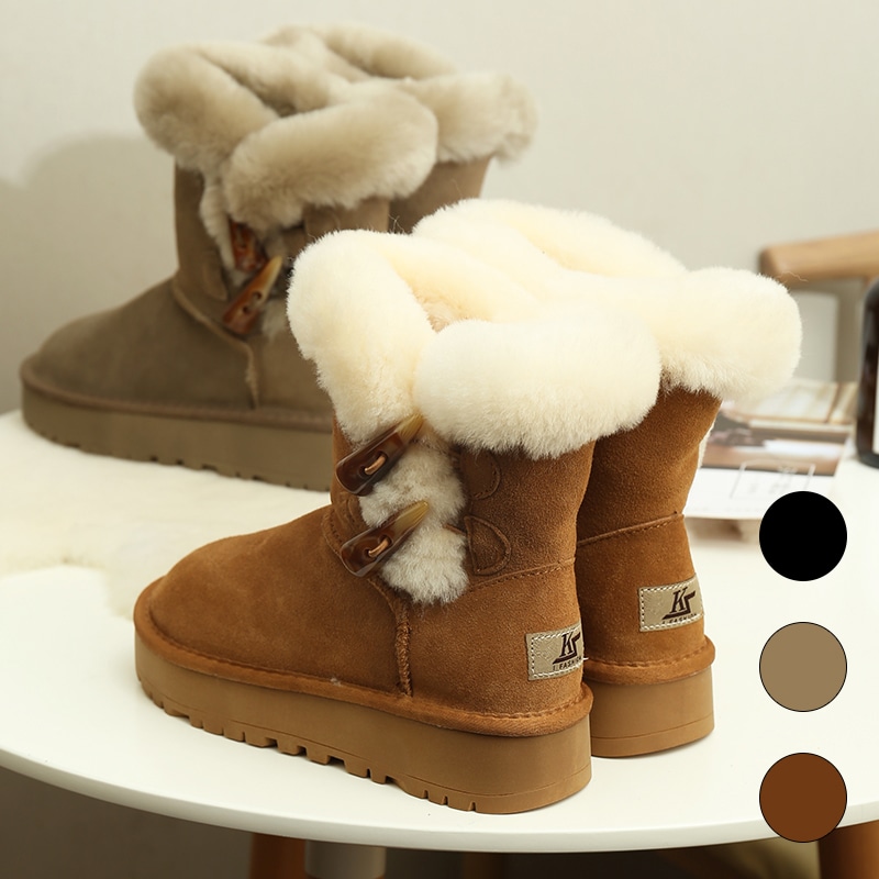 VMT38 韓国 ブーツ 牛革+ウール スノーブーツ ショートブーツ 長靴 ムートンブーツ 厚くて暖かい 本革 裏起毛 ブーツ レディース 冬のブーツ 靴 厚底ブーツ 冬 韓国ファッション シューズ