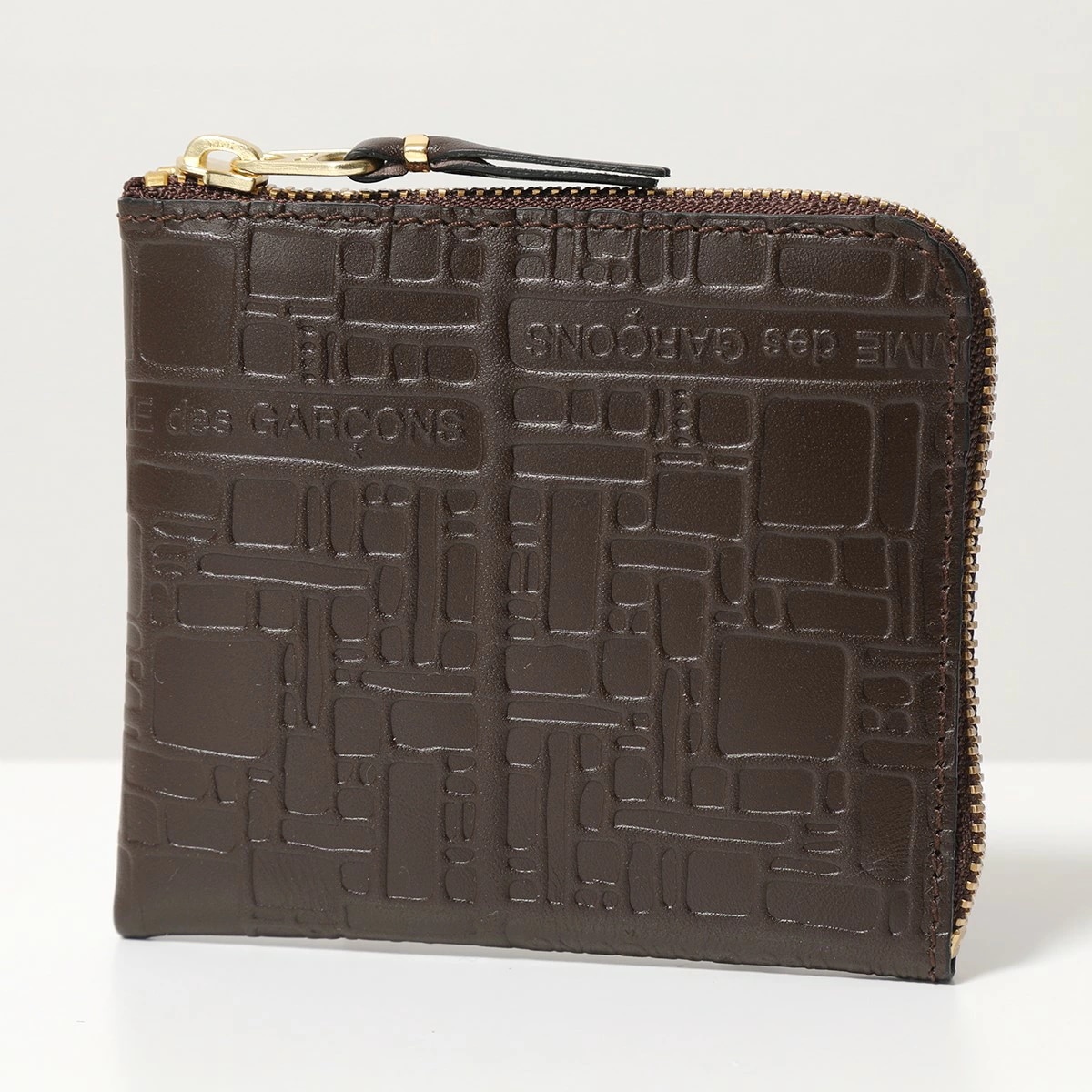 COMME des GARCONS コムデギャルソン コインケース SA3100EL EMBOSSED LOGOTYPE メンズ レディース エンボス レザー L字ファスナー ミニ財布 BROWN