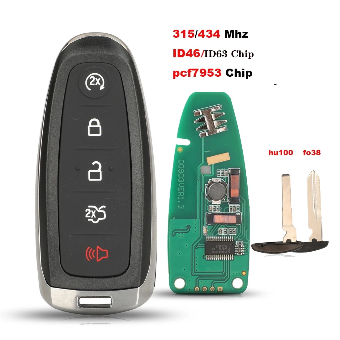 ジンユーチン リモートカークイ 315/433MHz 対応 フォード エッジ エスケープ エクスプローラー エクスペディション フレックス フォーカス タウルス 2011-式 ID46 PCF7953