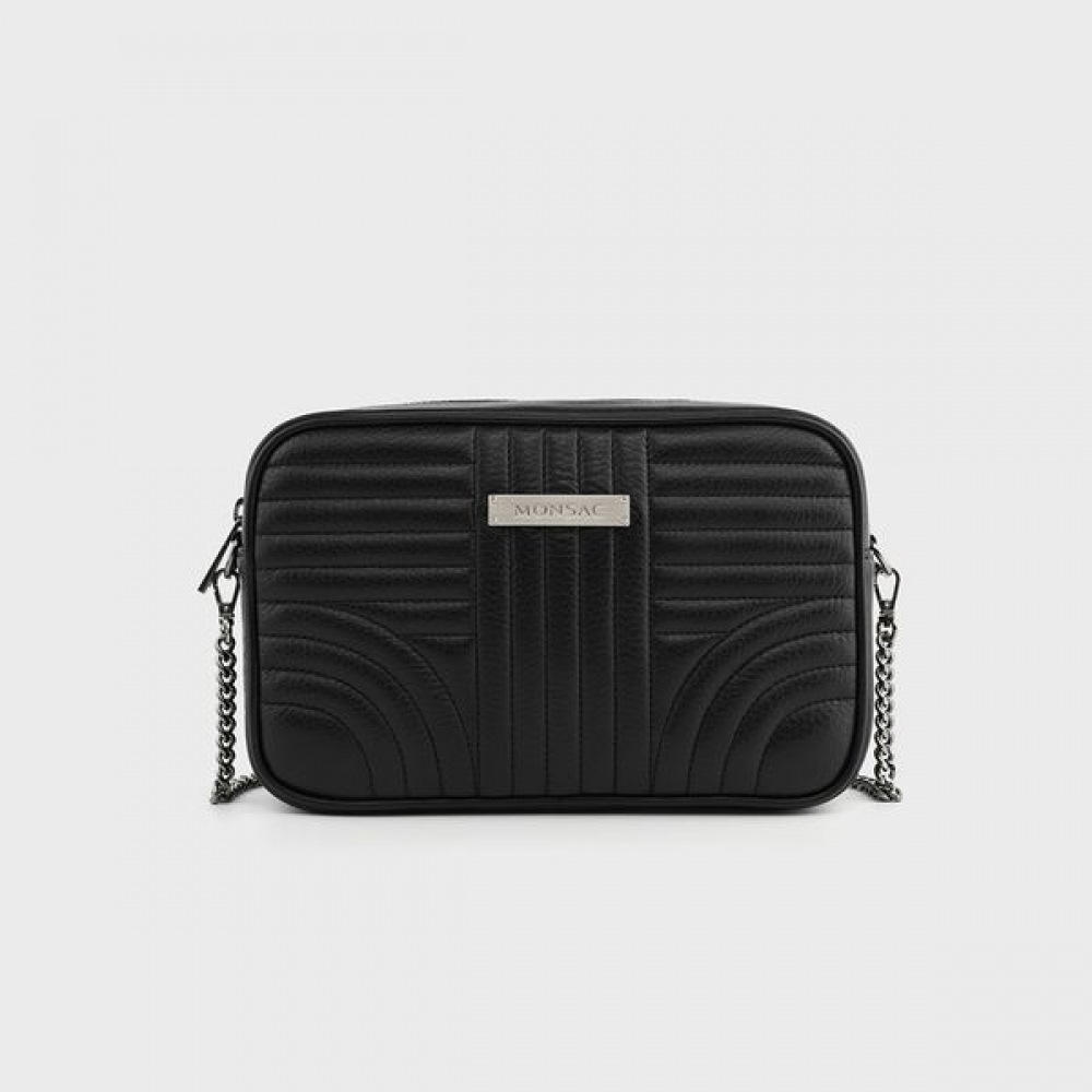 [モンサック] モンサックローリン牛革レザーキルトチェーンクロスボディバッグAL68-2806 2色チョイス1