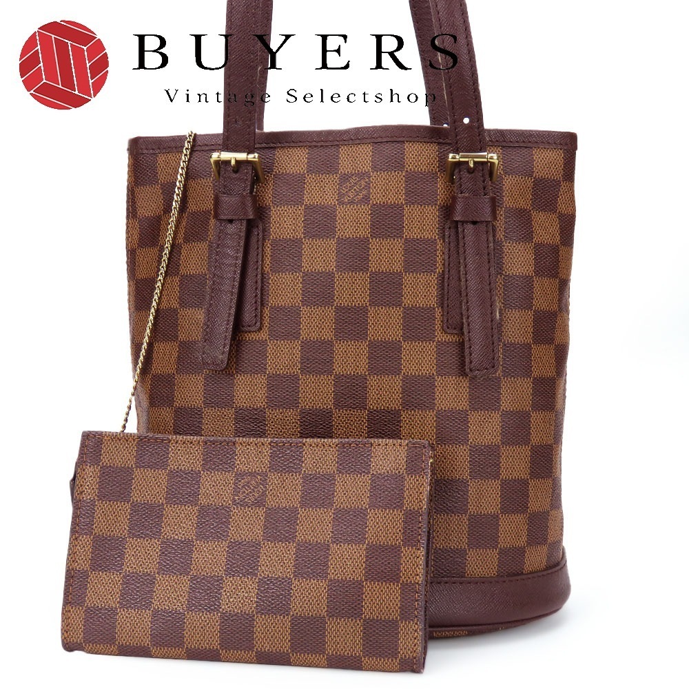 中古 トートバッグ マレ N42240 ダミエ ブラウン ブラウン ゴールド金具 ポーチ付き 肩がけ バケツ レディース 女性