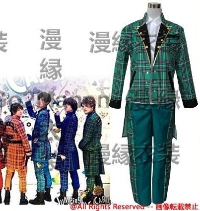 コスプレ衣装 ヘイセイジャンプ Hey!Say!JUMP 緑色のチェック 岡本圭人さん J001