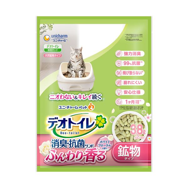 (まとめ）ユニ・チャーム デオトイレ ふんわり香る消臭・抗菌サンド ホワイトフローラルの香り 3.8L 1パック(×5セット)