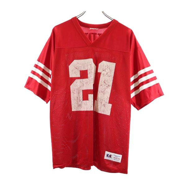 90s オールド USA製 フットボールT 21 SANDERS アメリカンフットボール 半袖 ウェア M レッド アメフト メンズ 古着