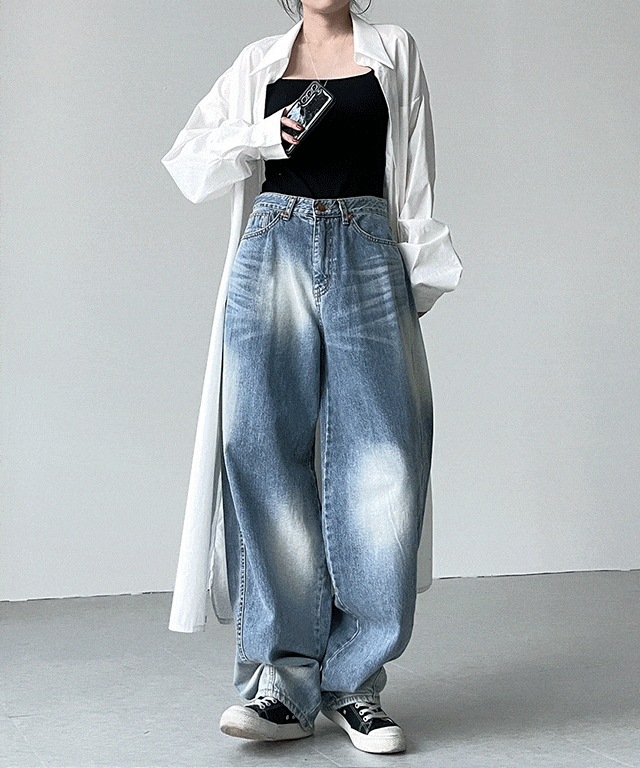 [OOTJ] サンライズトゥインクル ワイド ウォッシング バギーフィットデニムパンツ 5,040円