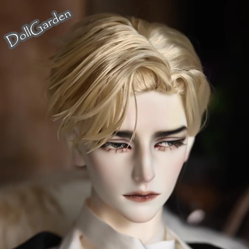 BJD 1/3 1/4 ドールウィッグ ショート サイドパート 4色 スタイルあり ブラック ゴールド ワインレッド ブラウン SD/小顔SD/MSDサイズ球体関節人形用ウィッグ