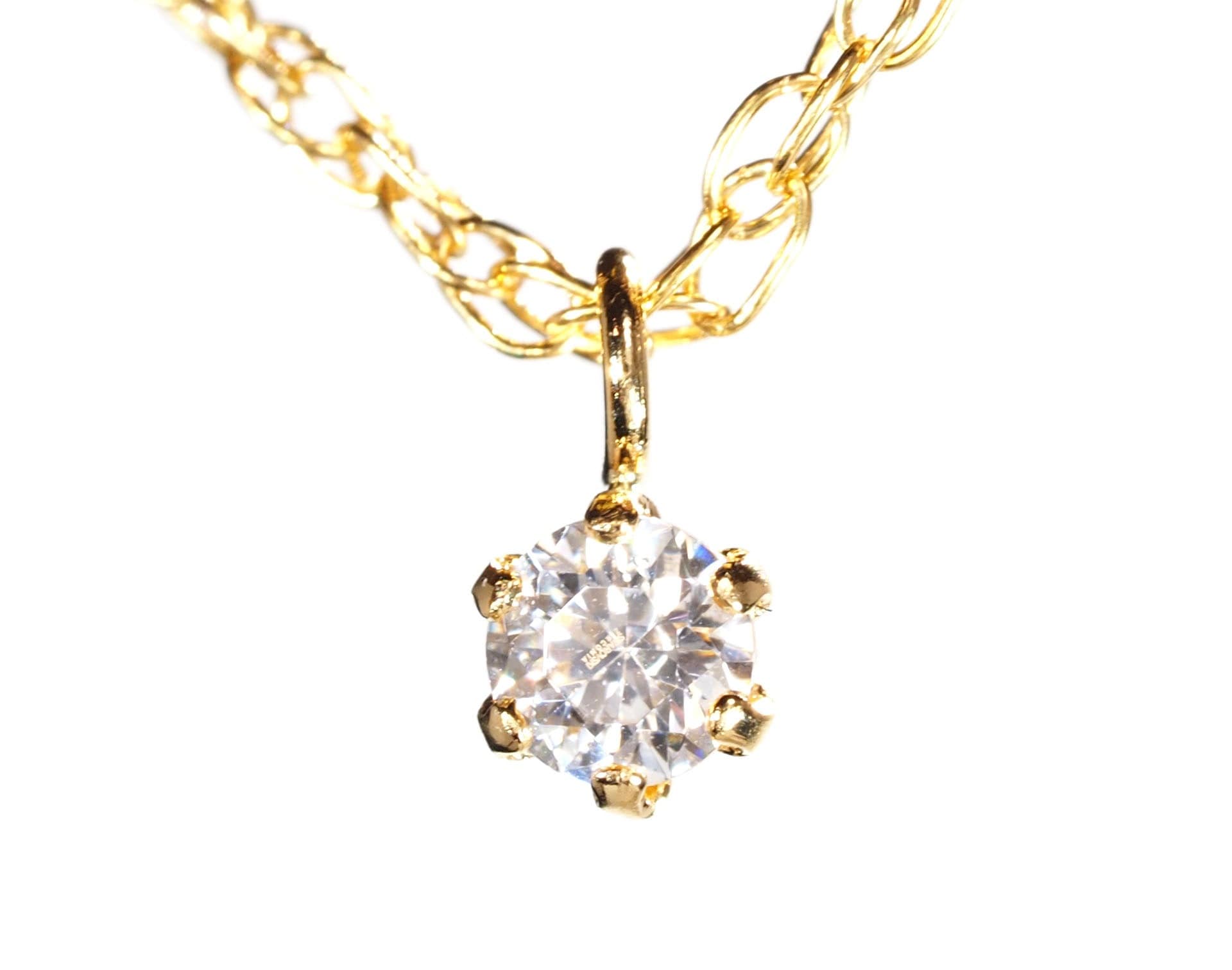 18K 一粒 ダイヤモンド ネックレス 0.1ct 18金 イエロー ゴールド