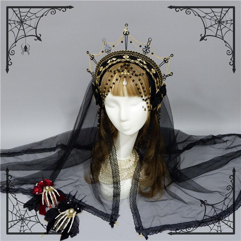 ロリータ カチューシャ へアドレス 王冠 女王様 レディース 豪華セット コスプレ ゴスロリ ゴシック ハンドメイド ヘッドドレス