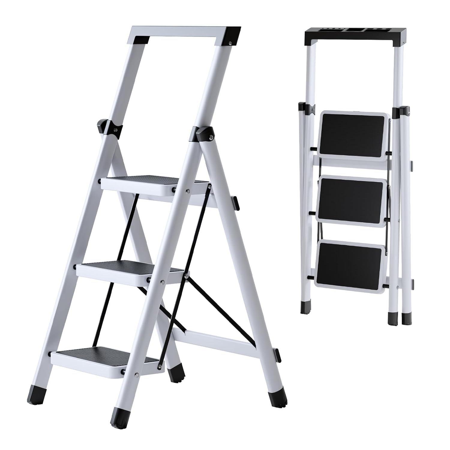 脚立 3段 踏み台 折り畳み ステップ台 耐荷重150KG 多機能 軽量 ステップスツール 滑り止め付き はしご 安全 コンパクト 組み立て不要 洗車台 引っ越し 室内 屋外(ホワイト