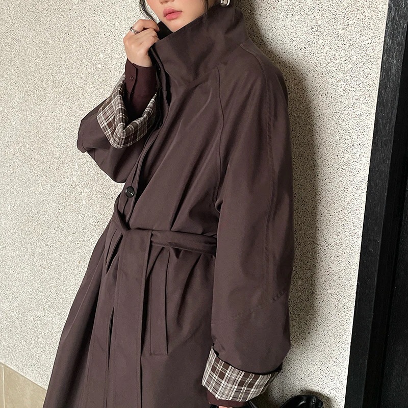 シルエット スタンドカラー ロング ウインドブレーカー レディース 2025 シングルジャケット 58302