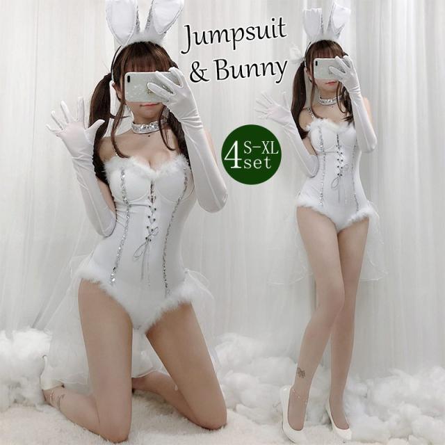 バニーガール クリスマス コスチューム【セクシー 仮装 Bunny Girl バニーガール】送料無料 カチューシャ付き4点SETバニーガール コスチューム うさ耳 ネコ耳 コスプレ衣装 クリスマス衣装