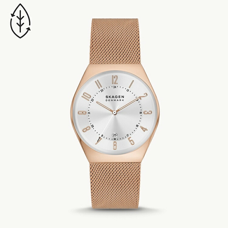 スカーゲン Grenen 三針日付 ローズゴールドトーン ステンレススチール メッシュウォッチ #SKW6818