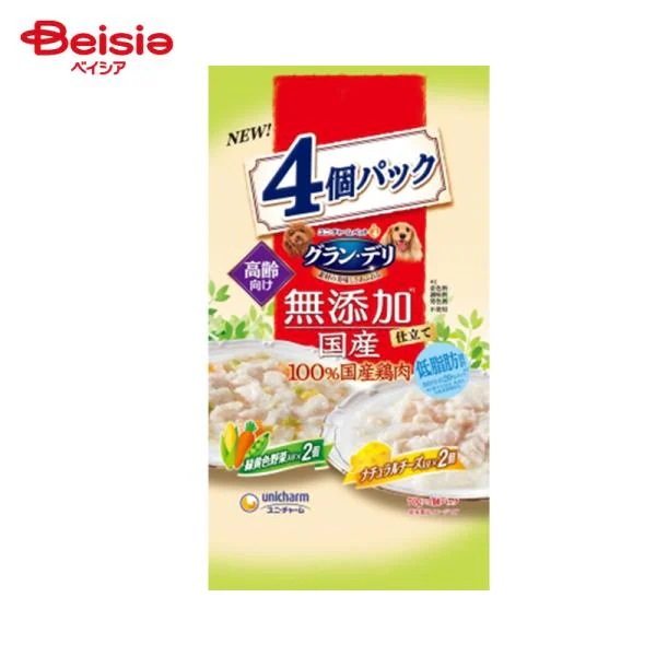 ドッグフード ユニ・チャーム グラン・デリ 無添加パウチ 高齢犬 緑黄色野菜入り×ナチュラルチーズ入り 70g×4個×18 ウェットフード 缶詰 ペット