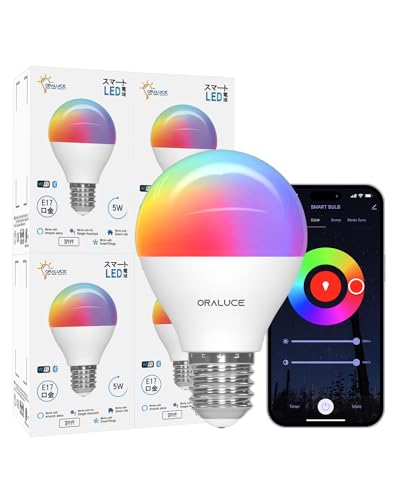 ORALUCE スマート LED電球 E17口金 40W相当 調光調色 スマートライト マルチカラー 1600万色RGB 昼白色～電球色 Alexa/Google Home対応 ハブ不要 遠隔操作 取