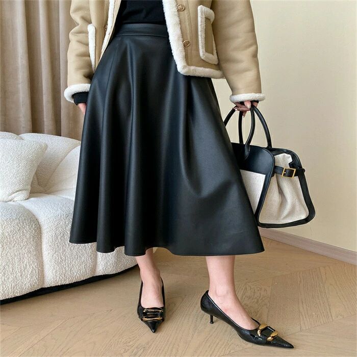 【送料無料】オフィス 通勤 OL 美脚 脚長効果 ハイウエスト ひざ丈 細身 高級 レディーススカート ボトムス レディース レザースカート