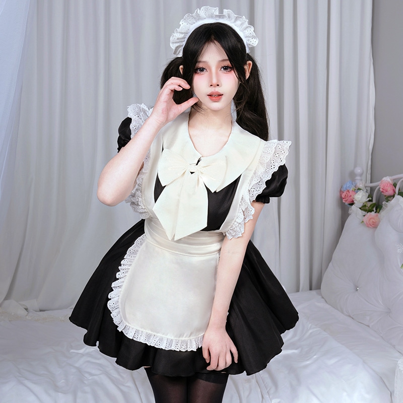 COS服 メイド服 Lolita 可愛い 日系 普段着 日常 古早風 逆プリーツ リボン 蝶結び スカート セット