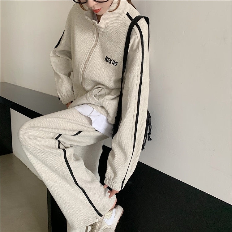 レディース トップス パンツ ボトムス ジャージ 部屋着 セットアップ 長袖 セパレート サイドスリット ウエストゴム アメカジ かわいい シンプル カジュアル おしゃれ かっこいい こなれ感 ラフ