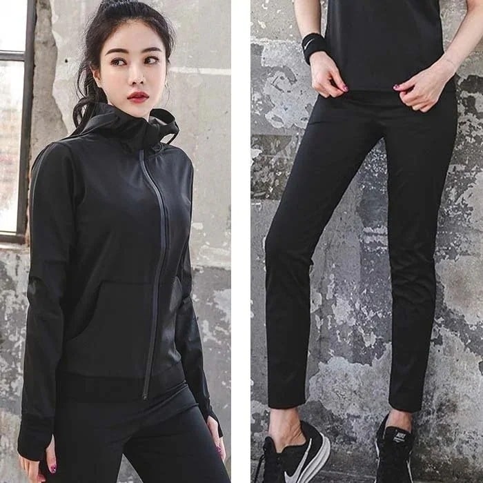 【メガ割 】サウナスーツ スポーツウェア ランニング レディース 上下セット 減量 ダイエット トレーニングウェ化粧ポーチ-大容量