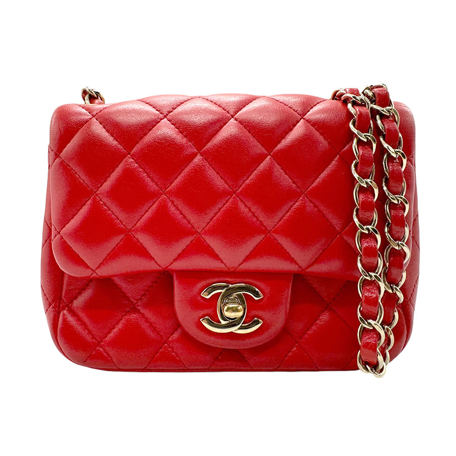 シャネル CHANEL ショルダーバッグ ラムスキン レッド ゴールド レディース z2295