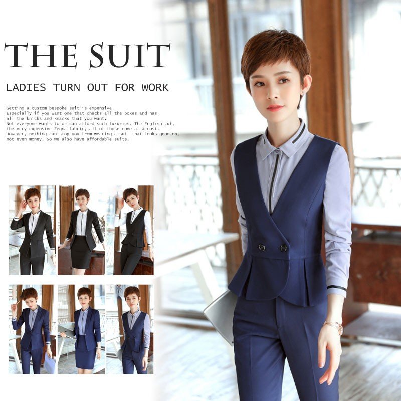 フォマールスーツ　スカートスーツ　四点セット　ブレザー　ベスト　膝丈　スカート　OL通勤ウエア　セット　オフィス就活面接　制服　細身