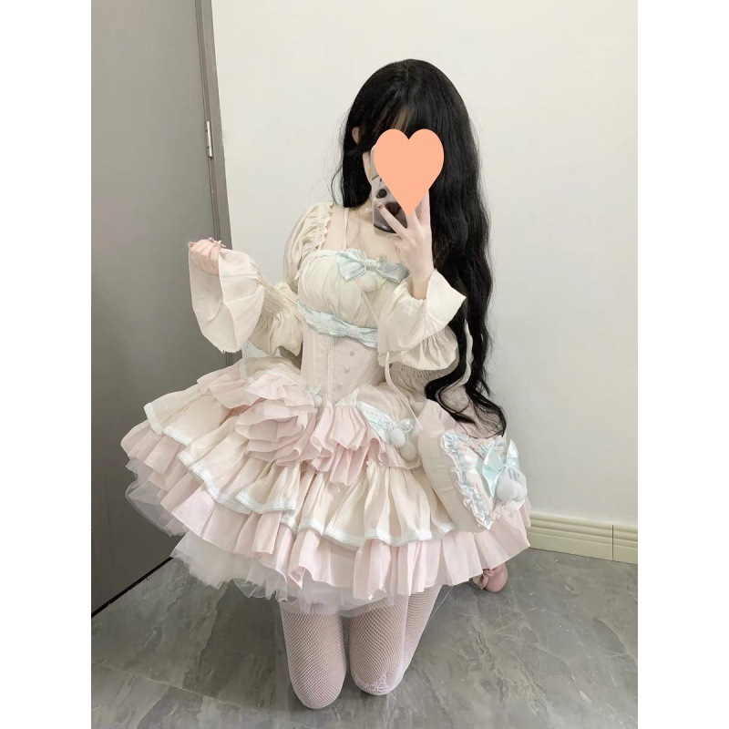 甘い年齢を軽減するロリータ プリンセス ドレス重工業のガーリッシュなリボンコントラストカラーのステッチウエスト女性用のファッショナブルなパフ スカート