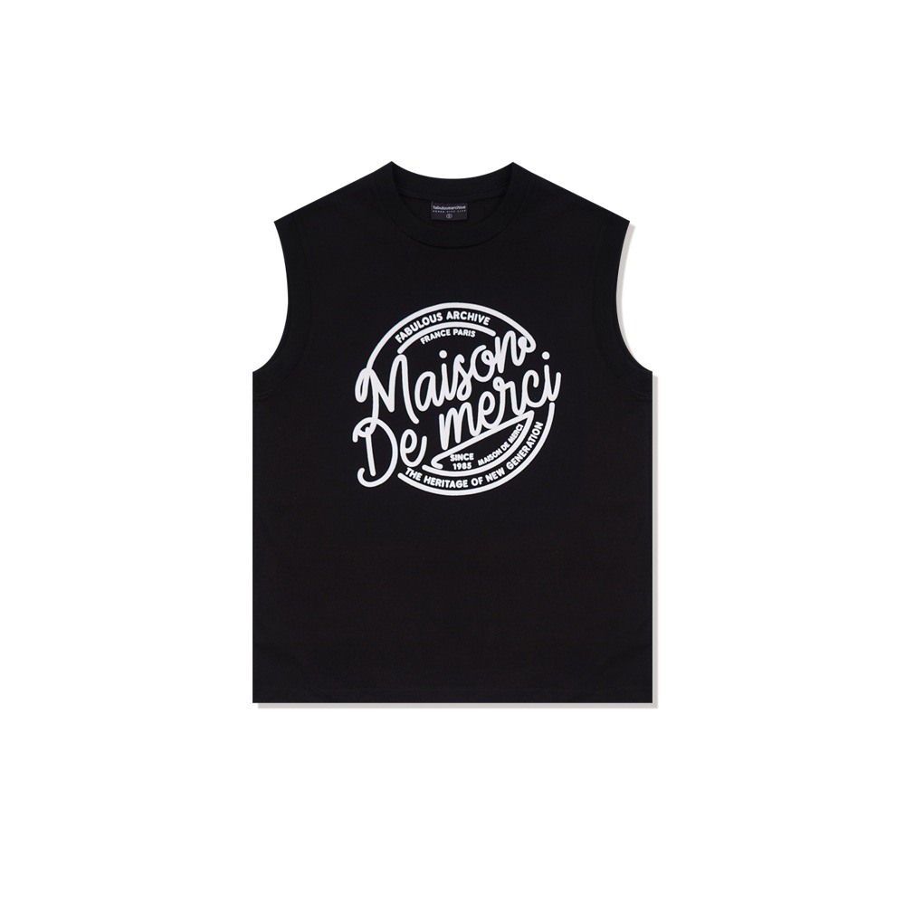 FABULOUS ARCHIVE ユニセックスオーバーフィットシングルジャージーサークルロゴフォームプリントノースリーブブラック (FCD2TS609M)