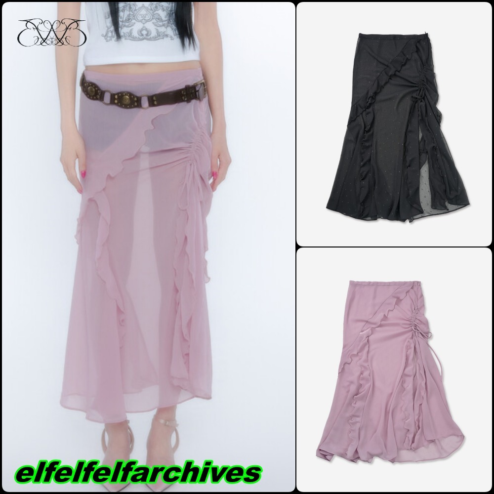 ☆人気【elfelfelfarchives】☆SILHOUETTE RUFFLE MAXI SKIR.T☆ 多用途な単品スタイル 【elfelfelfarchives】SILHOUETTE RUFFLE