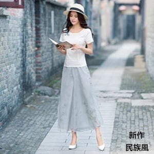 シフォンガウチョパンツ ワイドパンツ レディース ボトムス ロング丈 九分丈 プリント スリット 民