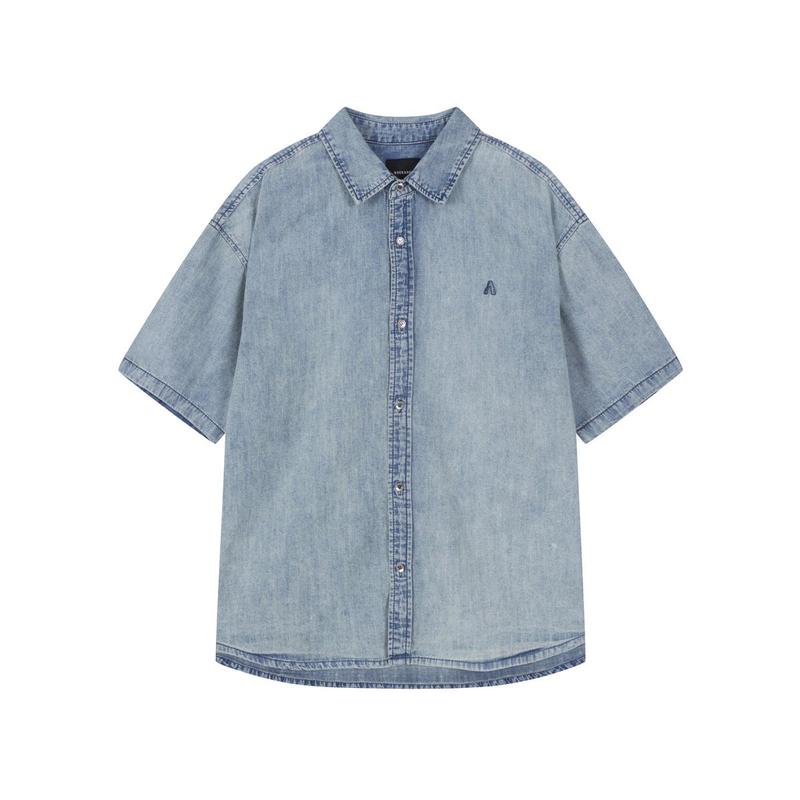 ルーズフィット胸刺繍デニム半袖シャツ(B252Z0010P)