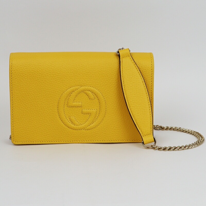 GUCCI 598211 A7M0G 7124 ソーホー チェーンウォレット レザー 黄色 イエロー SOHO chain walette 財布 ショルダーバッグ 斜め掛け フラップ レディース ハ