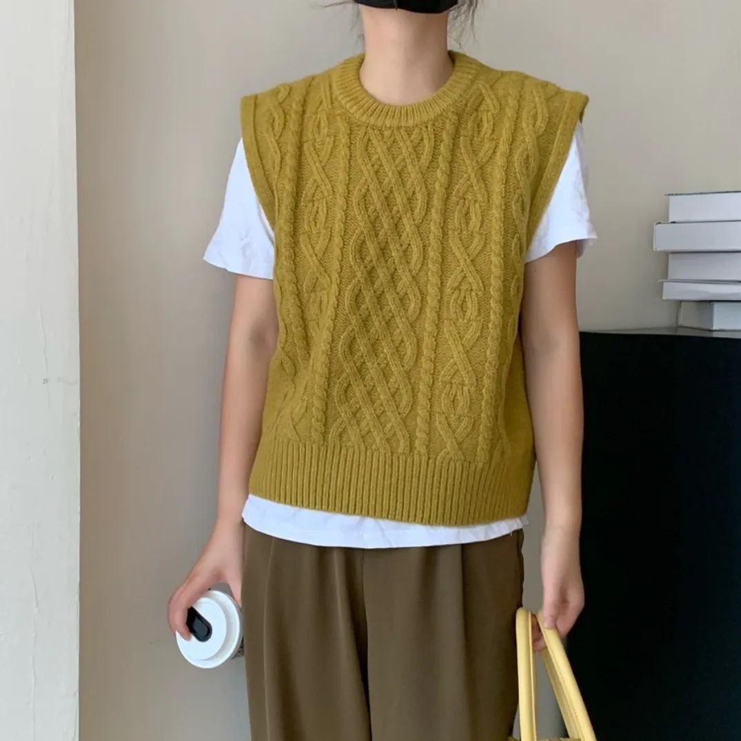 5color レディース トップス ニット ニットベスト リブニット ケーブル編み