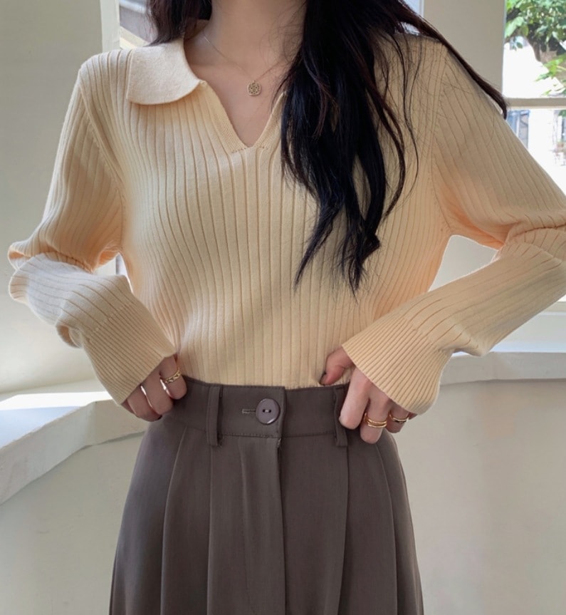 トップス デート モテアイテム ニットソー 長袖 ヘンリーネック リブニット 可愛い きれいめ 上品 おしゃれ かっこいい 可愛い ラブリー キュート ガーリー クール モード系 セクシー