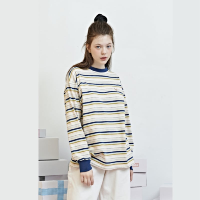 SALAD BOWLS/ SIGNATURE STRIPE LS Tシャツ / ピンク/ 愛らしい