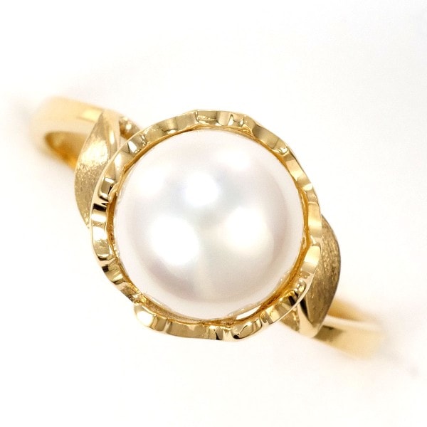 K18 18金 YG リング 指輪 8号 パール(真珠) 約7.5mm ジュエリー 中古
