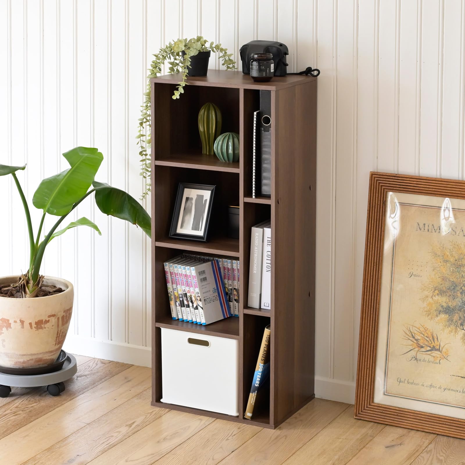 山善(YAMAZEN) 棚 ラック 本棚 マガジンラック A4ファイル対応 幅40.5×奥行29.5×高さ101cm 絵本 衣類 収納 組立品 ウォルナット FCFR-1040(WL)