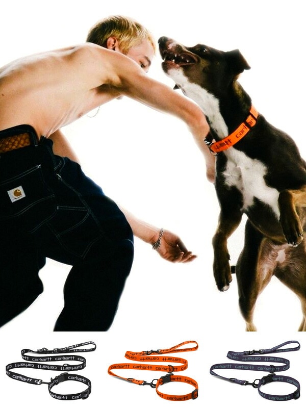 Carhartt WIP カーハート 犬用 リード&カラーセット 小型犬 中型犬 もちやすい 肩掛け リード ショルダーリード ハンズフリー スクリプトロゴ　I030251