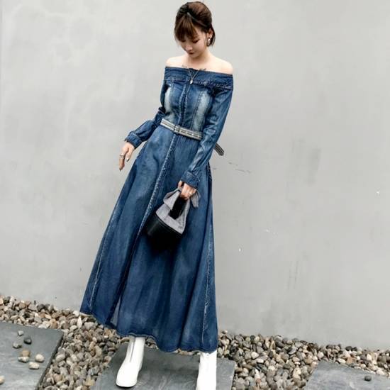 デニム ロングワンピース デニム ワンピース ワンピースドレス 春ワンピース 夏ワンピース マキシ丈 ワンピ ファッション レディース ワンピース デニム シャツワンピース ロング丈 10代 20代