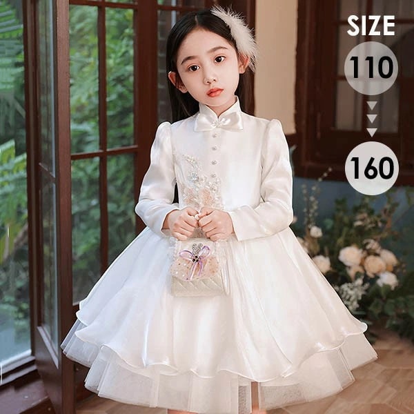 ピアノ発表会 ドレス 中学生 ワンピース ジュニアドレス 七五三 女の子 キッズドレス ショート アンティーク ひざ丈 子供ドレス 袖付き バブル袖 演奏会 フラワーガール ベールガール リングガール